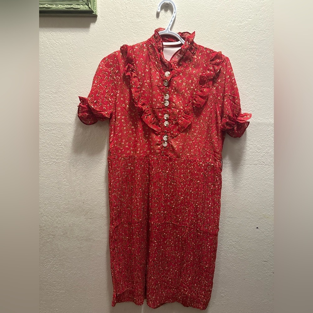 Red Floral Ruffle Dress - Picture 8 of 8